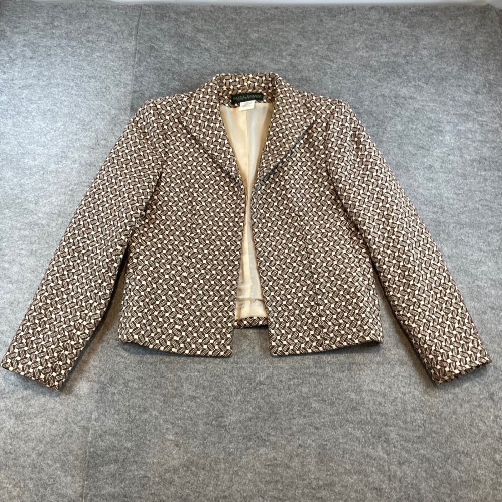 Harve Benard Womens Geometric Blazer Brown Vintage Career Academic 10 Cotton